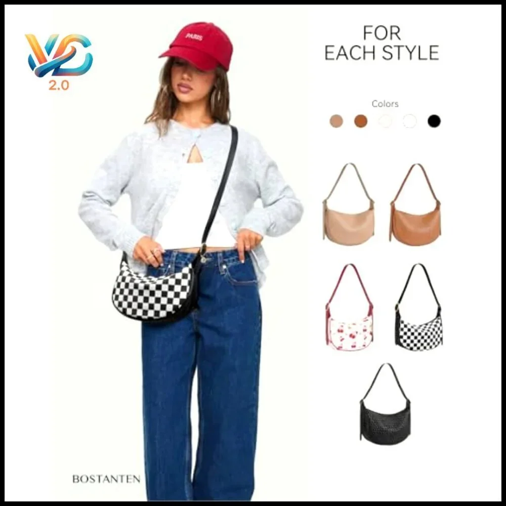 Vegan Leather Hobo Crossbody Bag with Adjustable Strap, Recycled Material - Picture 7 of 7